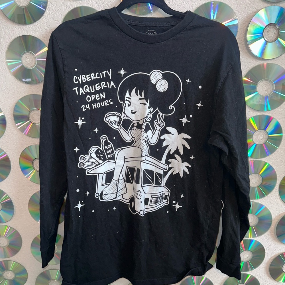 Women's Black Long Sleeve Tee with Fun Graphic